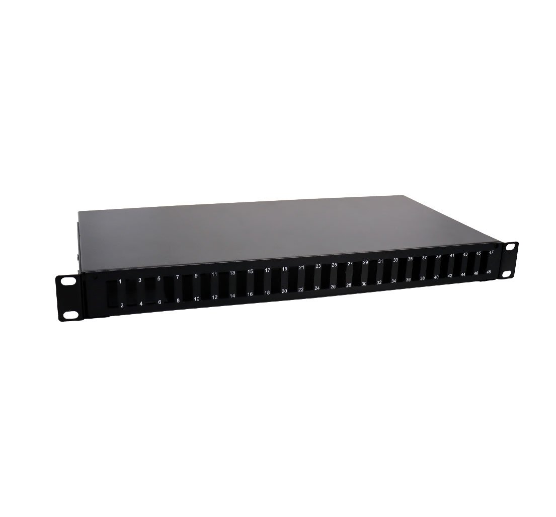 Bandeja FTTH extraible para rack de 19" para hasta 24SC Duplex o 24LC Cuadruplex