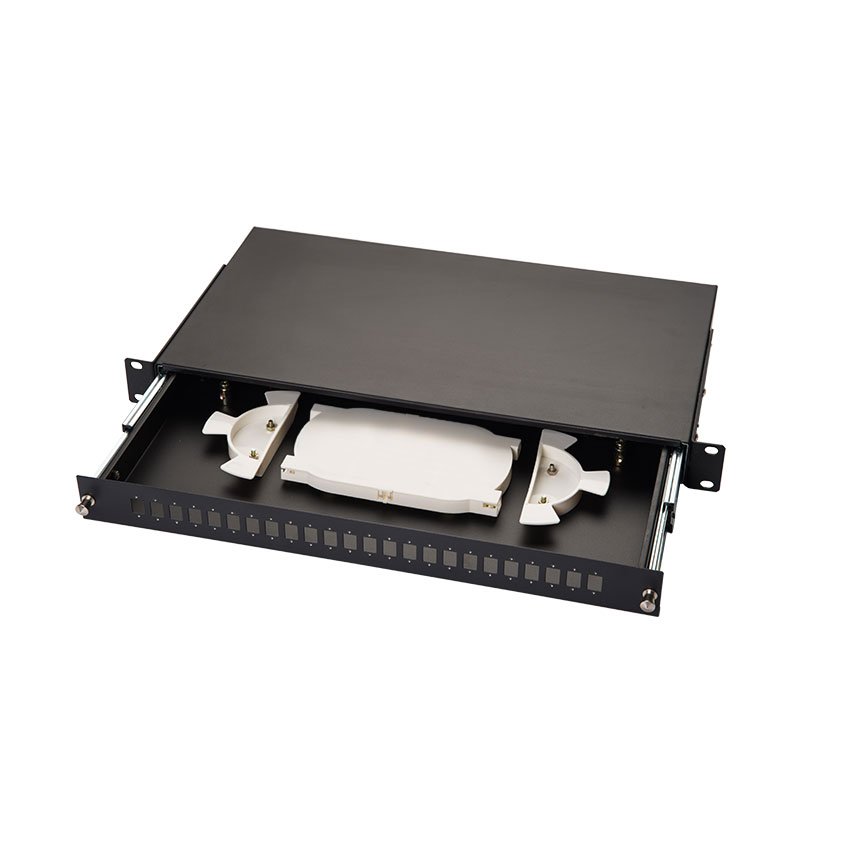 Bandeja FTTH extraible para rack de 19" para hasta 24SC Simplex o 24LC Duplex