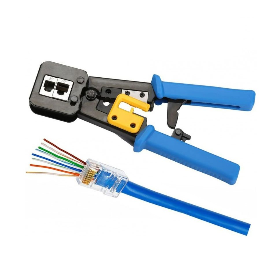 Crimpadora metálica RJ45 para conector hilo pasante