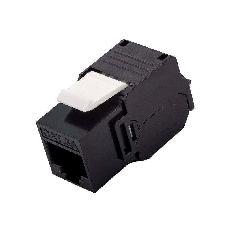 Keystone RJ45 Hembra Cat 6A UTP, 180 grados, toolless. Negro